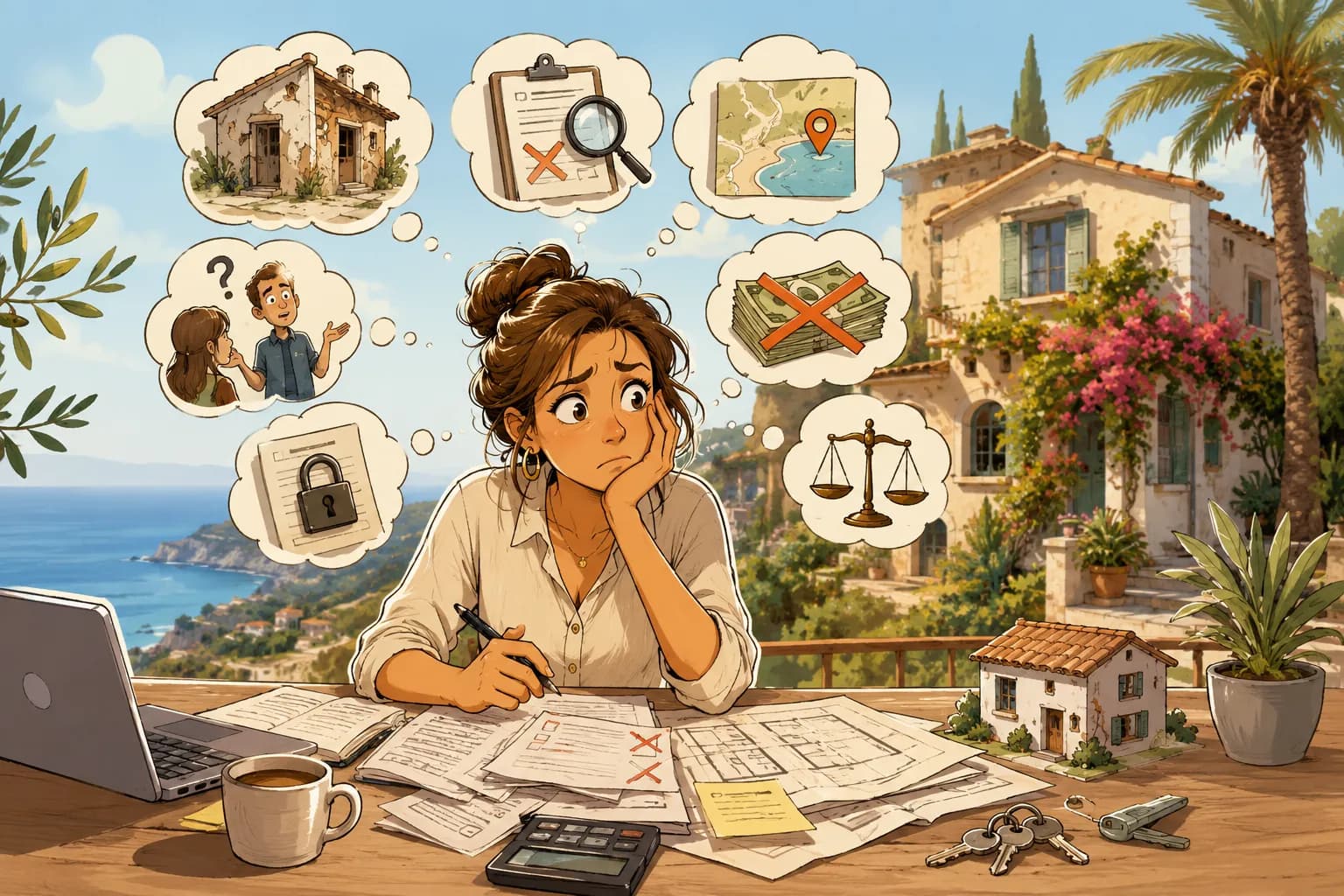 Comprador revisant la nota simple i l'escriptura amb un advocat a Mallorca abans de firmar.