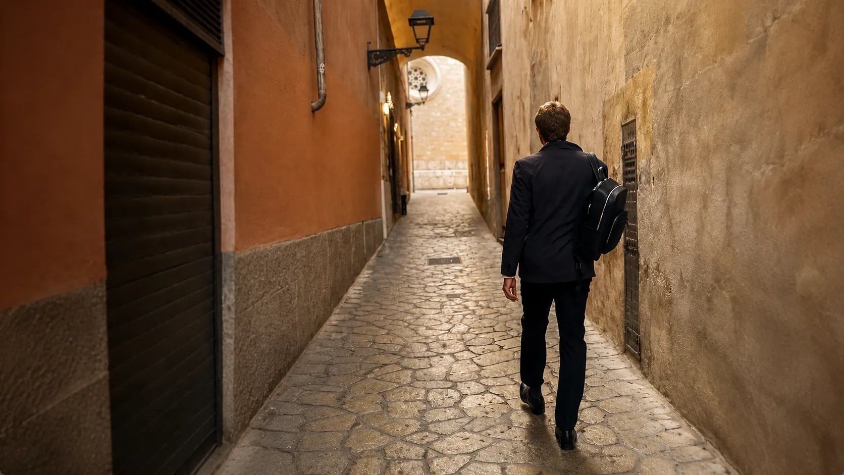 Lawyer walking through a street in the old town of Palma de Mallorca